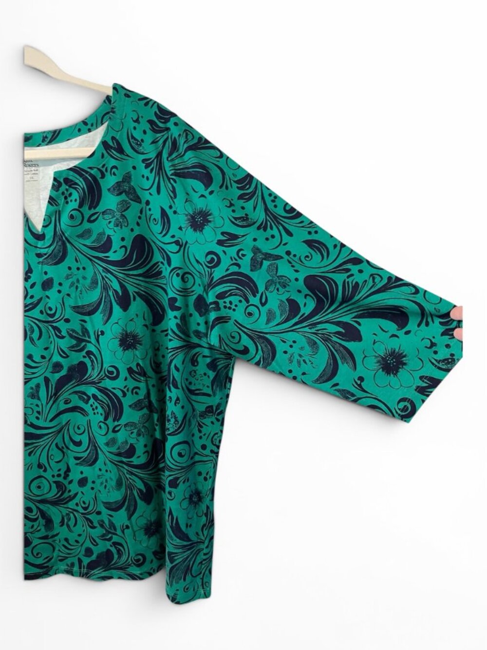 Kim Rogers Plus Size 3/4 Sleeve Split Neck Top 3XL 100% Cotton - Picture 4 of 6